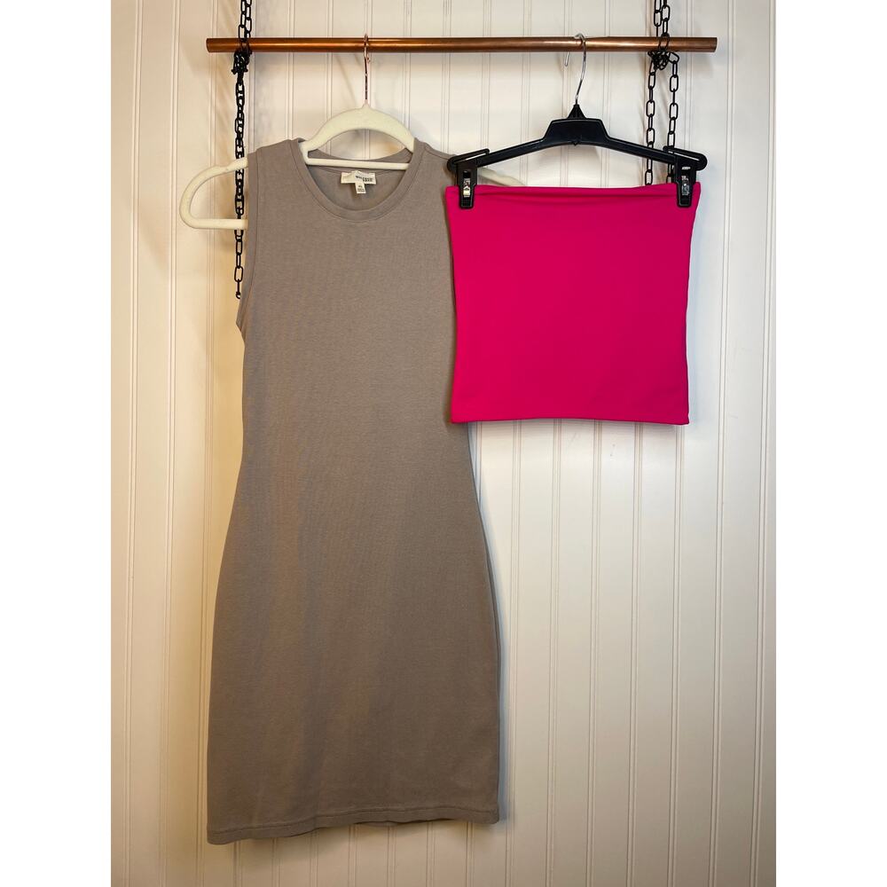 Wilfred Free & Babaton Strapless Top & Sleeveless Mini Tank Dress Bundle Sz XS